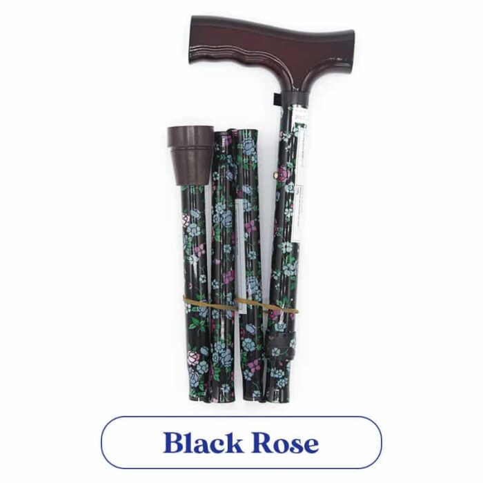 Folding Walking Stick - Black Rose