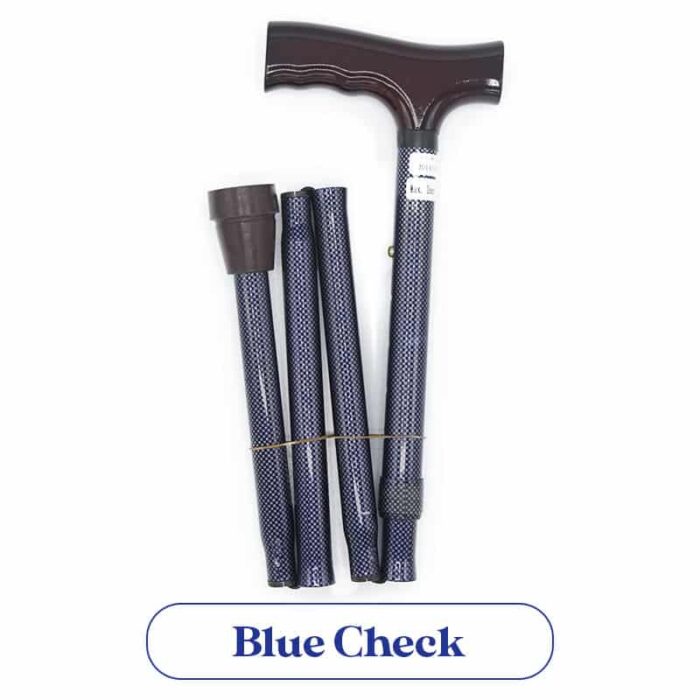 Folding Walking Stick - Blue Check