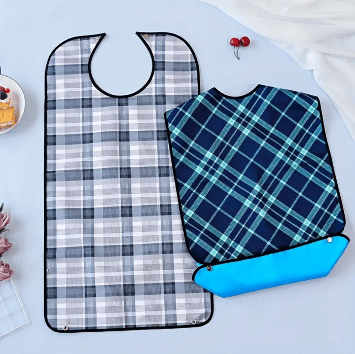 Adult Waterproof Bib with Crumb Catcher - Blue