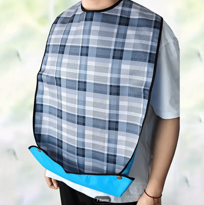 Adult Waterproof Bib with Crumb Catcher - Blue - Image 2