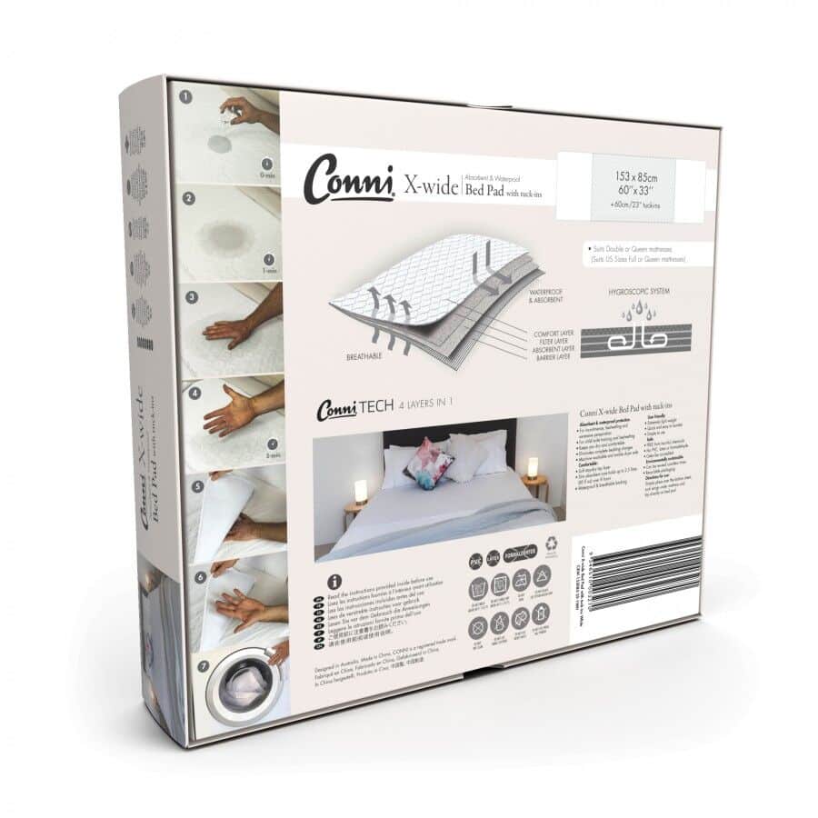 Conni X-wide Reusable Bed Pad with Tuck-ins - White - 153 x 85 - Image 2