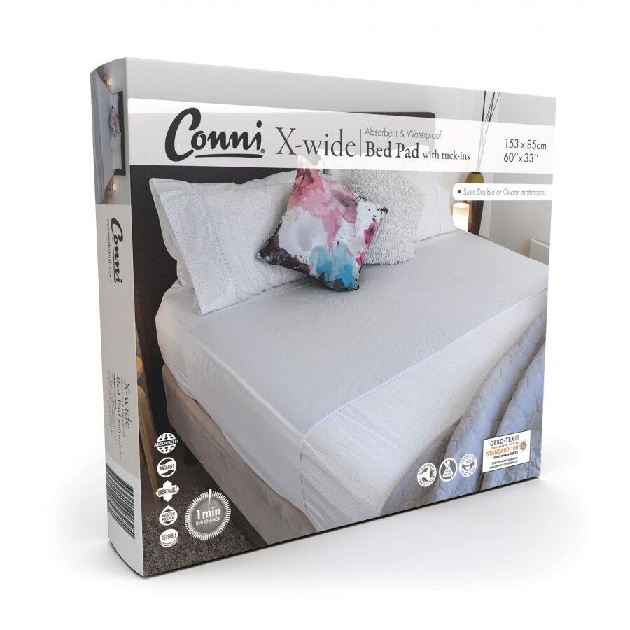 Conni X-wide Reusable Bed Pad with Tuck-ins - White - 153 x 85