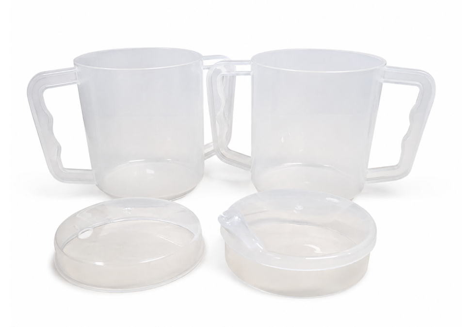 Homecraft Two Handled Mug, 270ml, Pair, with Spout and Splash Lids